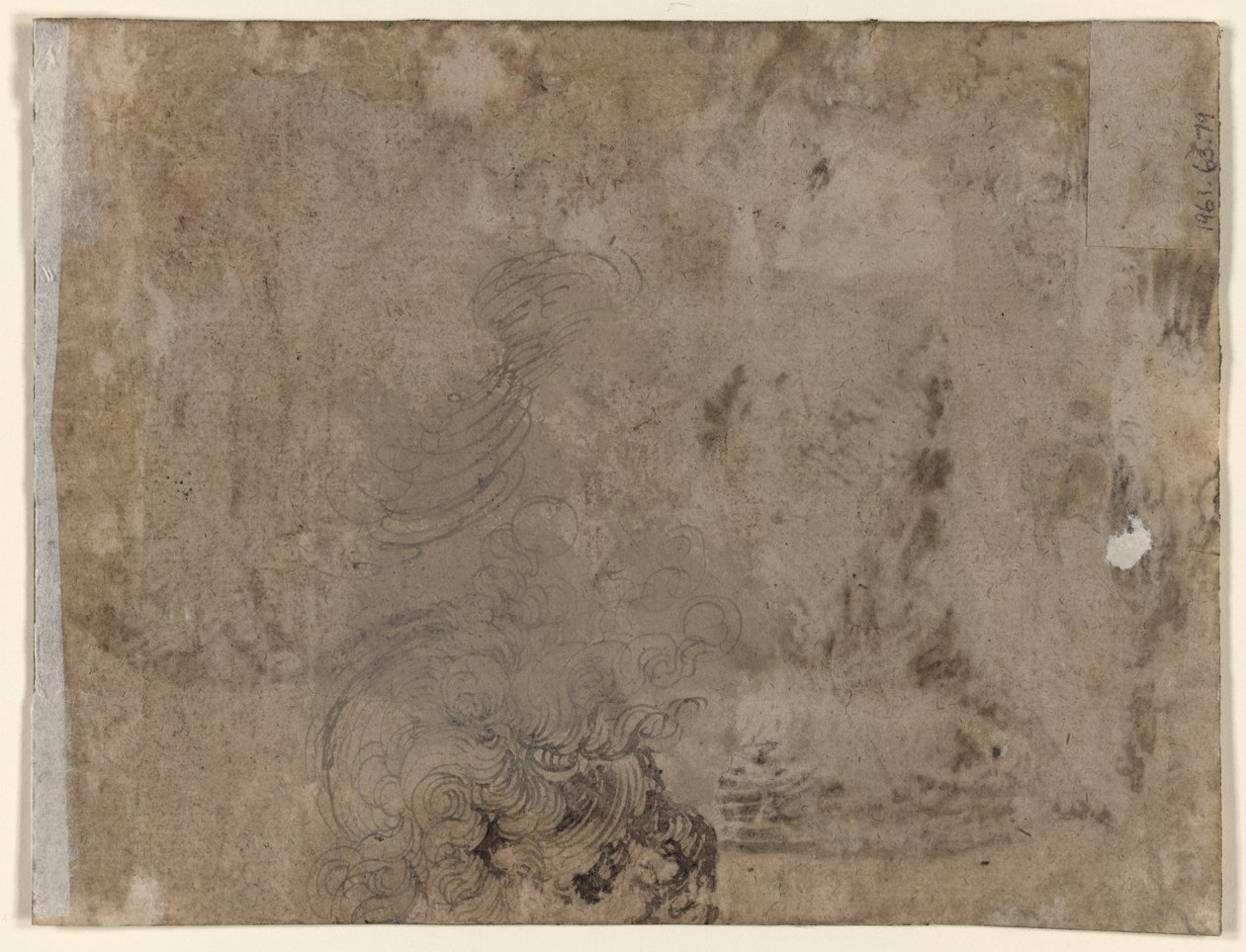 En ungdom som sitter vid ett bord (recto); Huvud för ett barn med lockigt hår (verso) av Jacques de Gheyn II