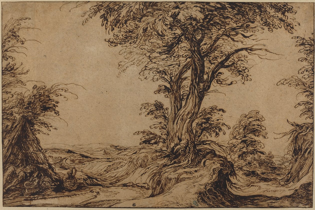 Landskap med sovande bönder av Jacques de Gheyn II