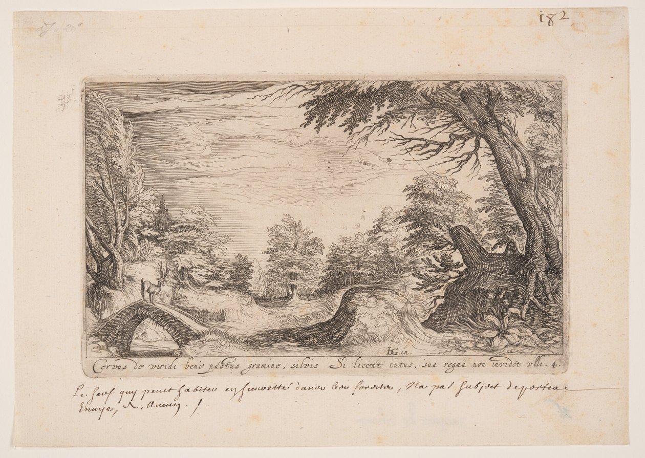 Landskap med en hjort på en bro, från Landskap av Jacques de Gheyn II