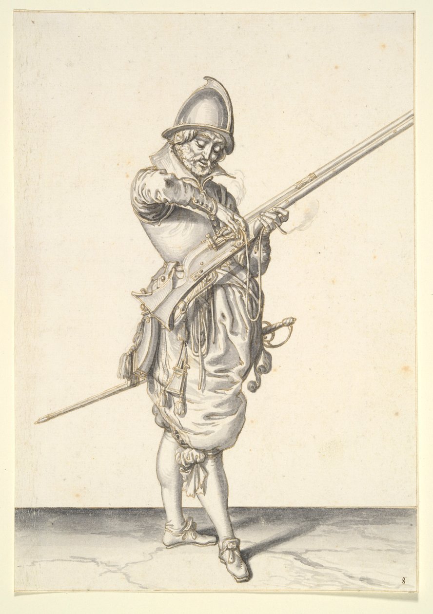 Soldat förbereder sig för att avfyra en kaliver av Jacques de Gheyn II