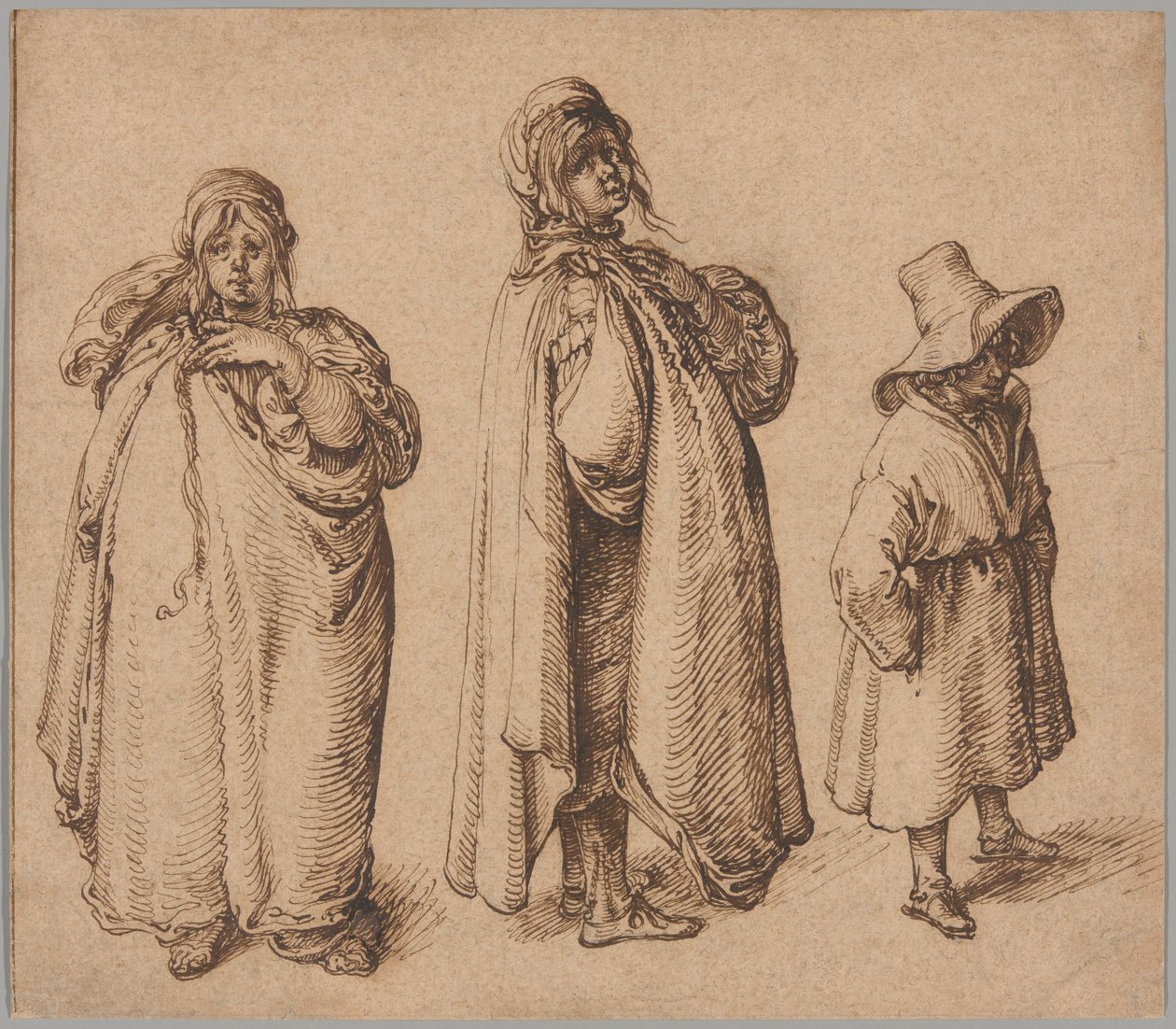 Två studier av en romsk kvinna och en romsk pojke i stor hatt av Jacques de Gheyn II