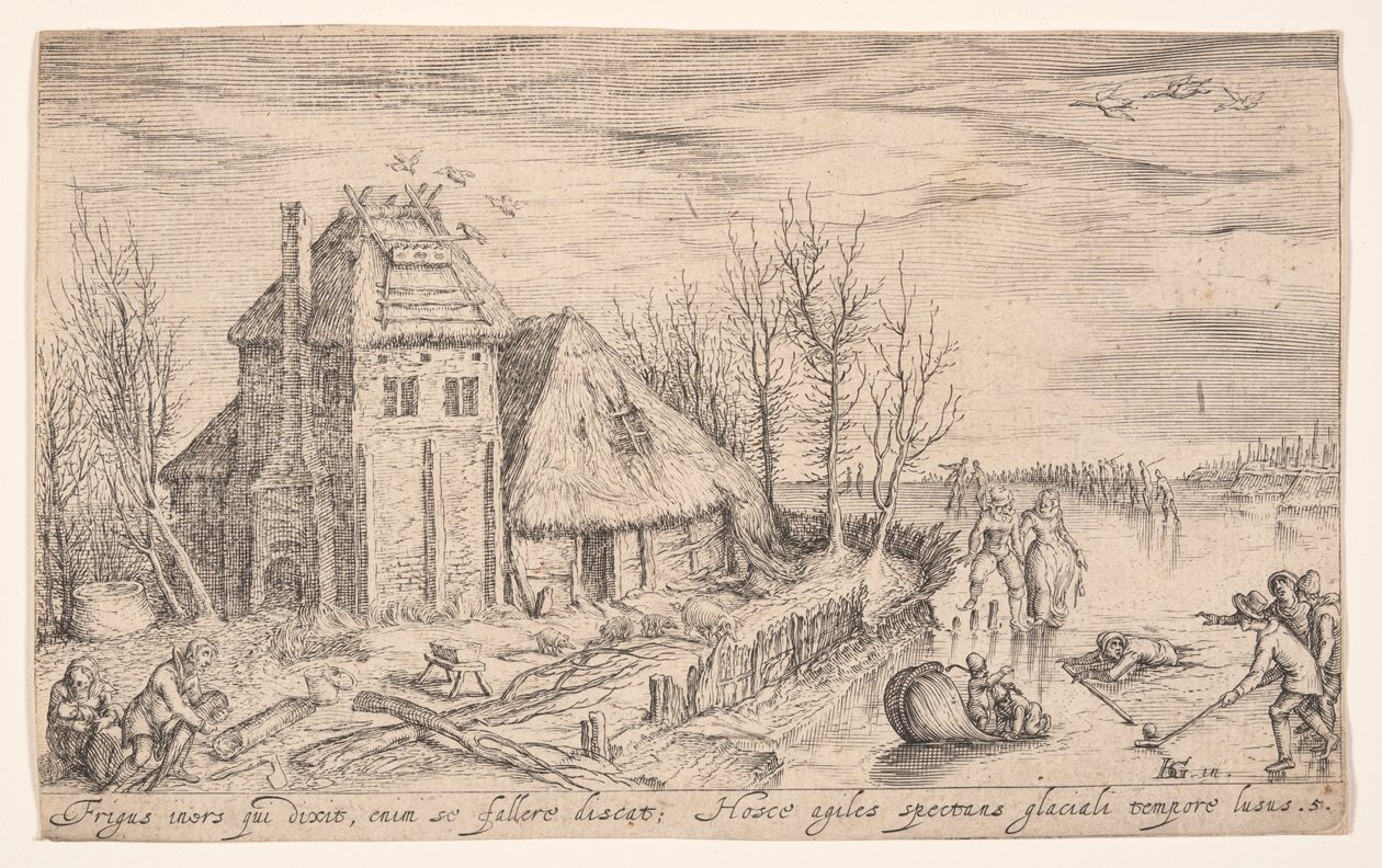 Vinterlandskap med skridskoåkare, från Landscapes av Jacques de Gheyn II