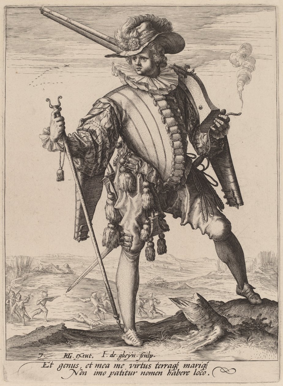 Soldat med Arquebus av Jacques de Gheyn II after Hendrik Goltzius
