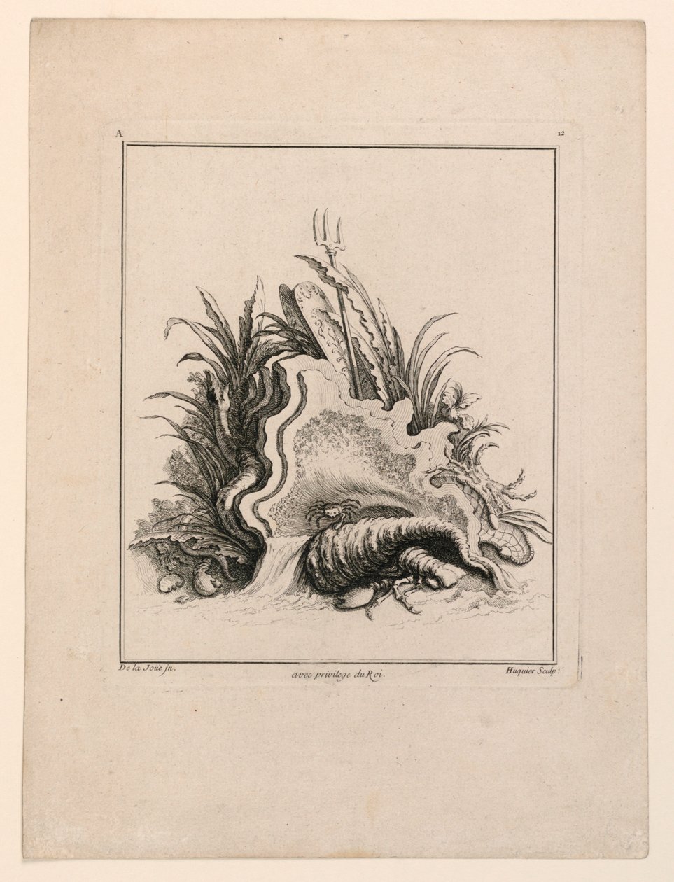 Escutcheon, från "Recueil Nouveau de Differens Cartouche" av Jacques de Lajoüe