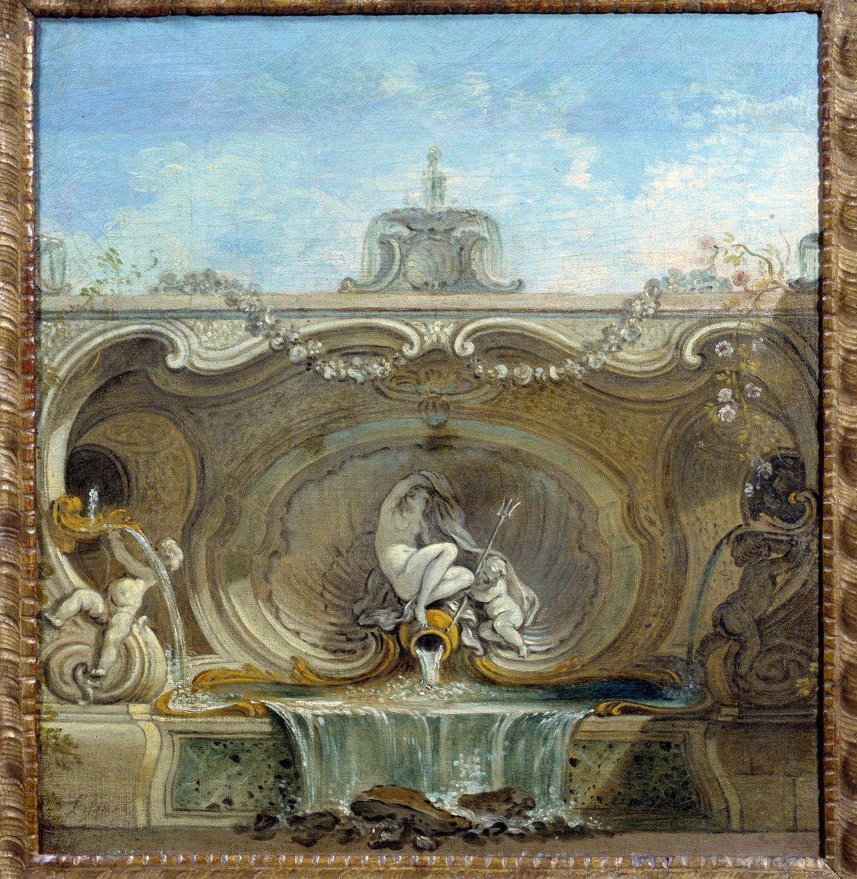 Fontän trädgård. Målning av Jacques De Lajoue (1686 - 1761) av Jacques de Lajoüe