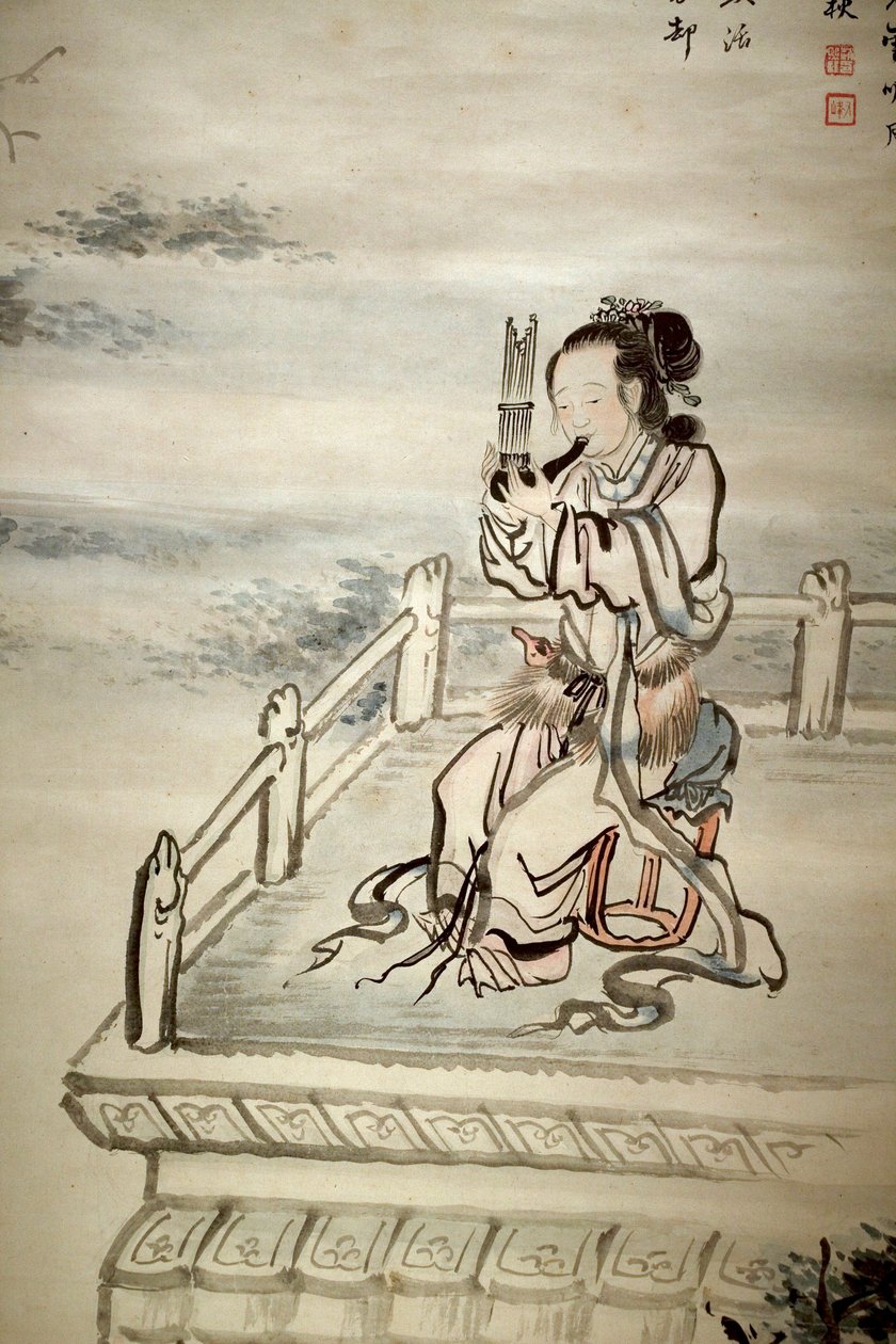 Målad figur, musiker. Bläck på papper av Yi Jaegwan (1783-1837), konst från 1800-talet. Koreas nationalmuseum, Seoul (Sydkorea). av Jaegwan Yi