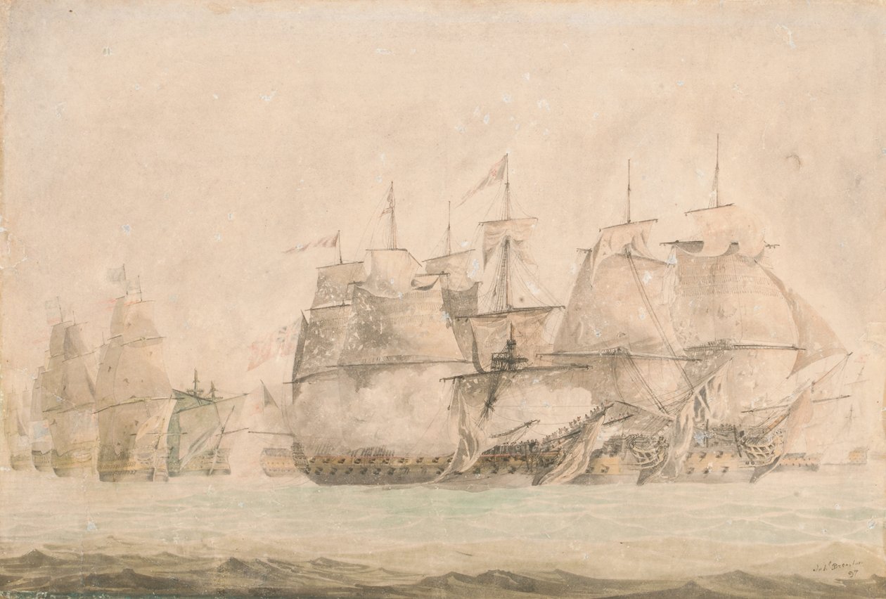Slaget vid S:t Vincent, Nelson i "Captain" bordar och kapar de två slagskeppen i linje den 14 februari 1797 av Jahleel Brenton