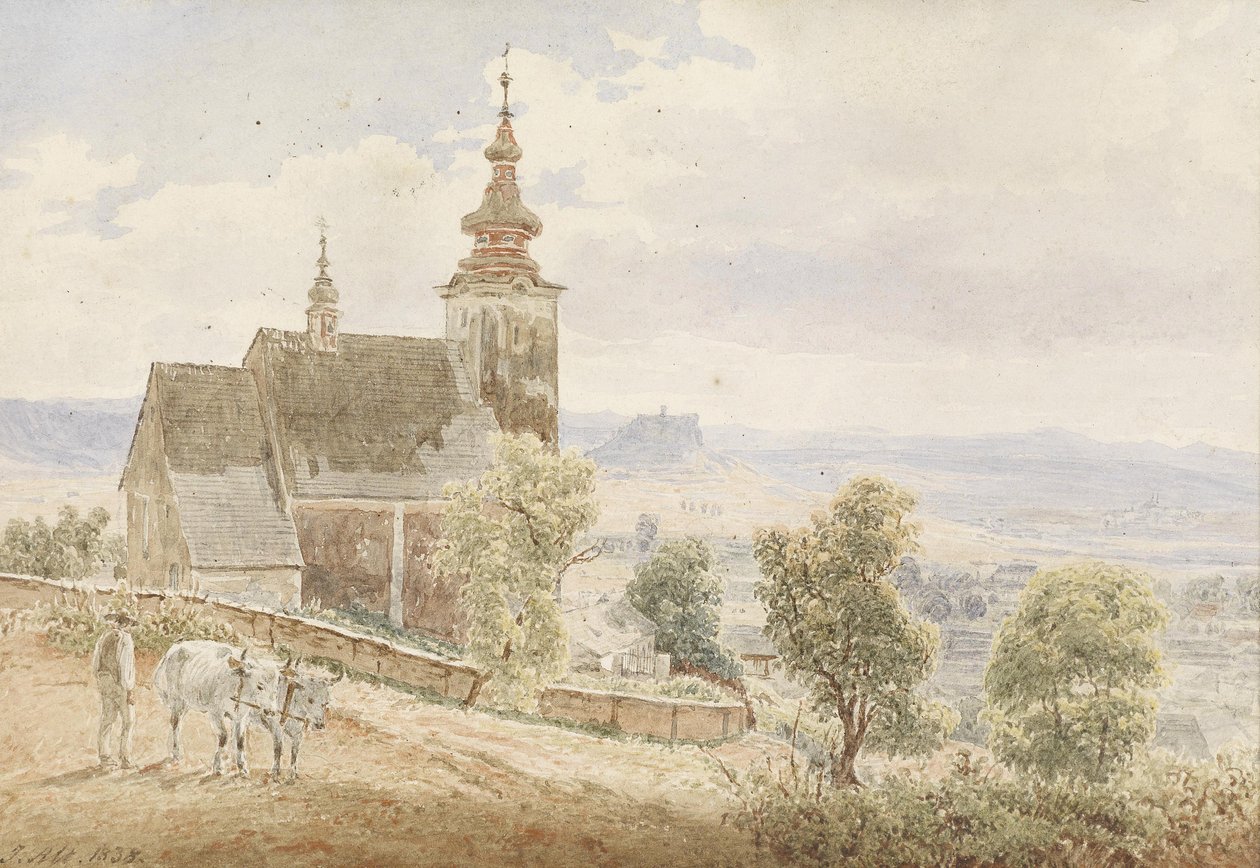 Blick auf das Zipser Schloß in der Slowakei, vorne Kirchhof und das Domkapitel av Jakob Alt