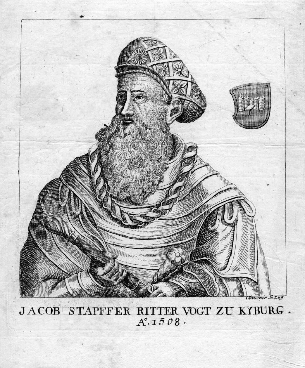 graverat porträtt av Jakob Joseph Clausner