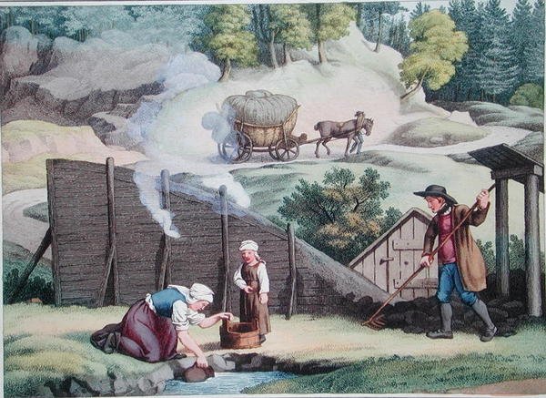 Att göra kol i Österrike, illustration från 