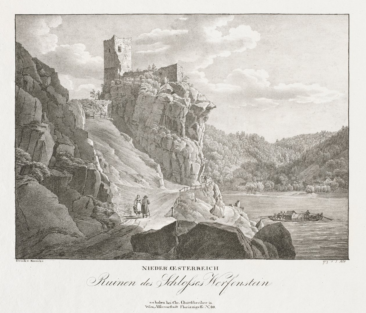 Nedre Österrike, ruinerna av slottet Werfenstein. av Jakob Alt