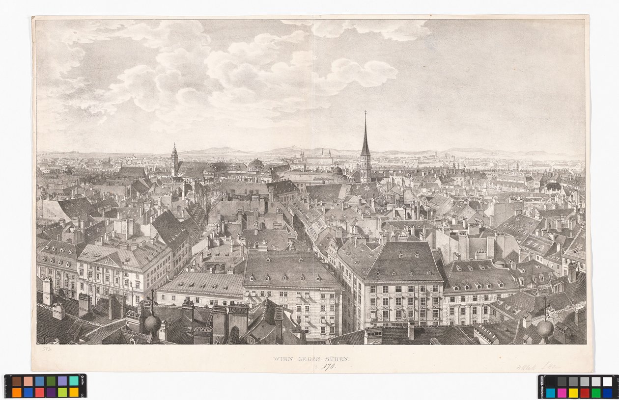 Panorama över Wien mot söder, från Sankt Peterskyrkan av Jakob Alt