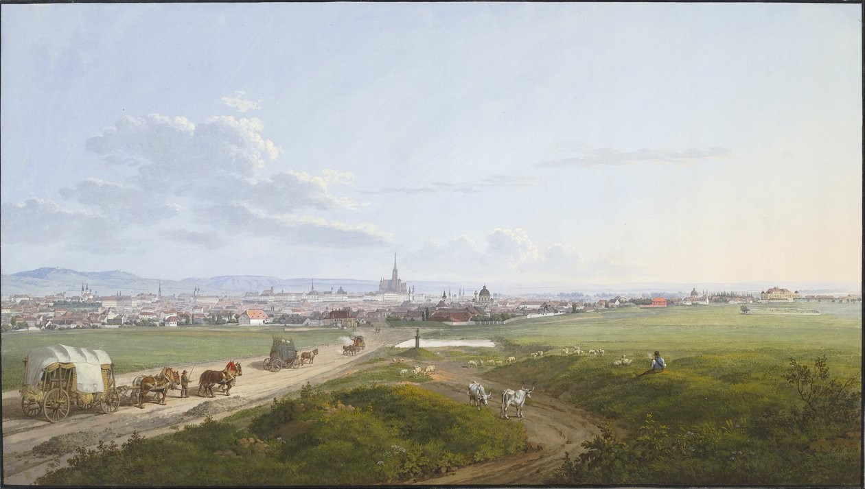 Utsikt över Wien från spinnaren på korset, 1817 av Jakob Alt