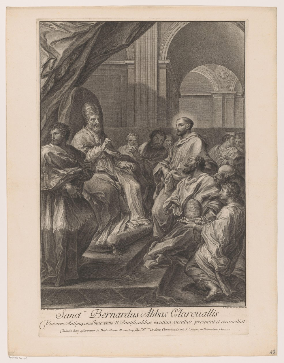 Heilige Bernardus van Clairvaux för paus Innocentius II Sankt Bernardus abbot av Clareualis (titel på objektet) av Jakob Frey (I)