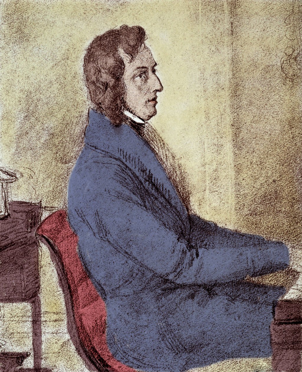 Porträtt av Frederic Chopin (1810-1849), polsk kompositör. - teckning av Götzenberger av Jakob Goetzenberger