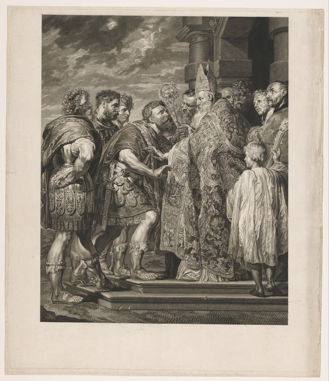 St. Ambrosius vägrar kejsar Theodosius tillträde till kyrkan i Milano av Jakob Matthias Schmutzer