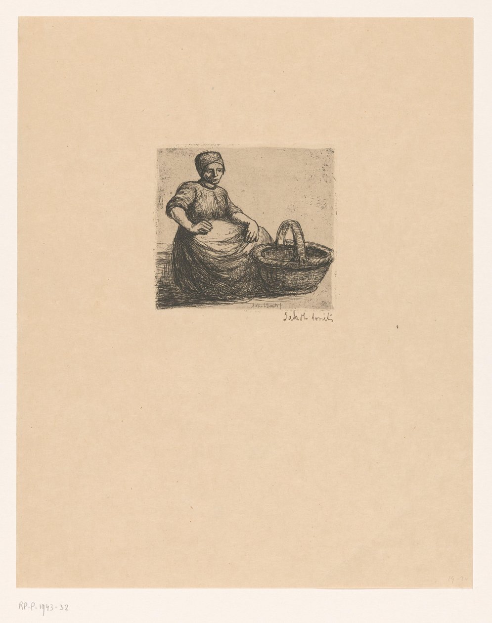 Bondekvinna med korg Butter farmer (titel på objekt) av Jakob Smits (signed by artist)