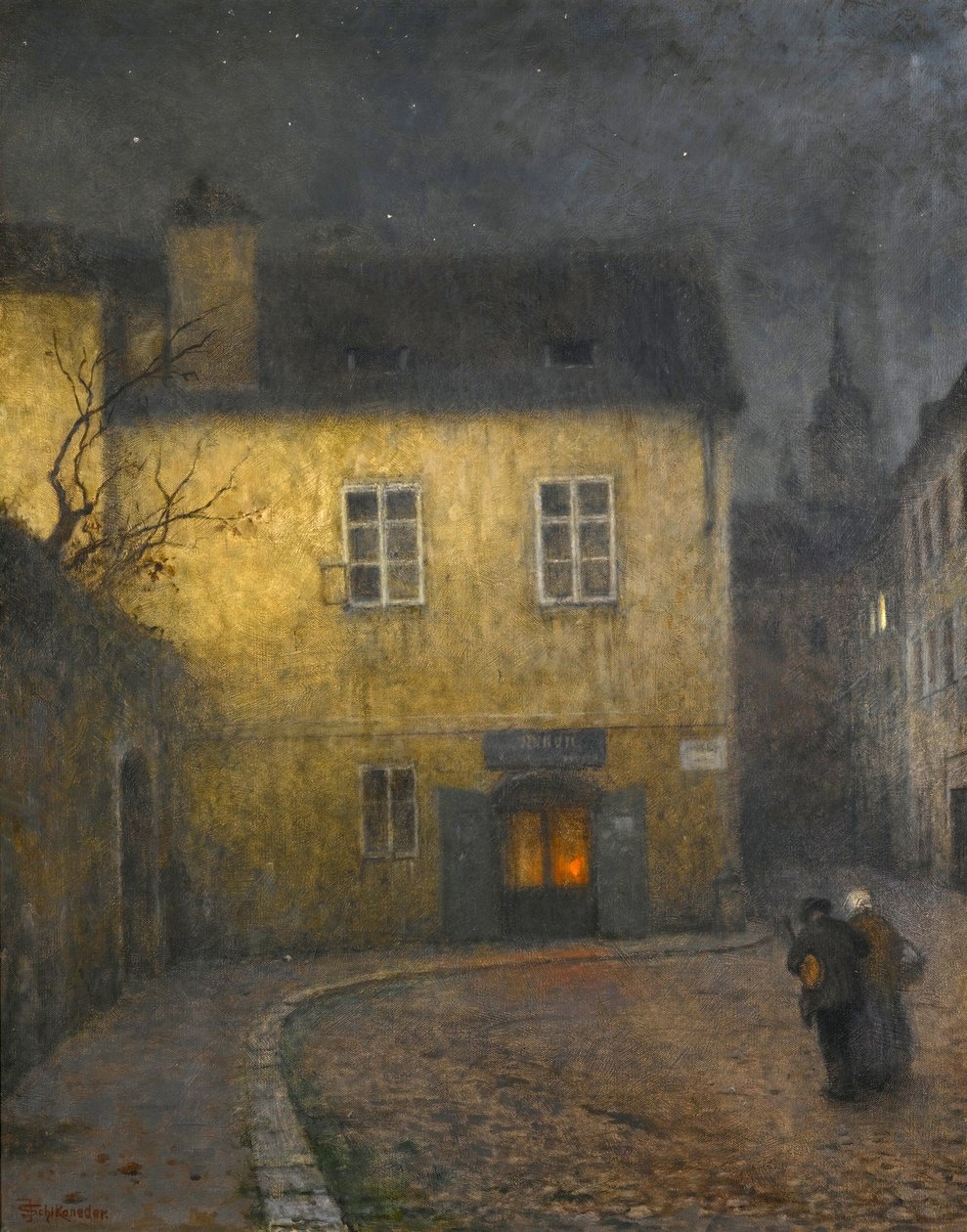Ett gathörn i Prag par Schikaneder, Jakub (1855-1924), ca. 1900 - Olja på duk av Jakub Schikaneder