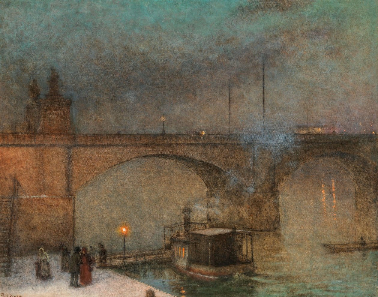 Prag, ångbåt på Moldau före Palacky-bron, ca 1910-1915. av Jakub Schikaneder