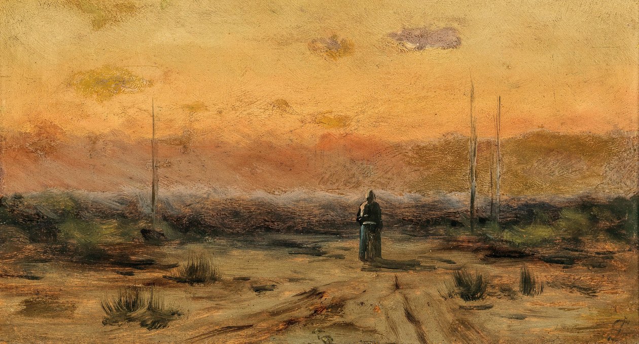 Kvinna på stranden vid soluppgången. av Jakub Schikaneder