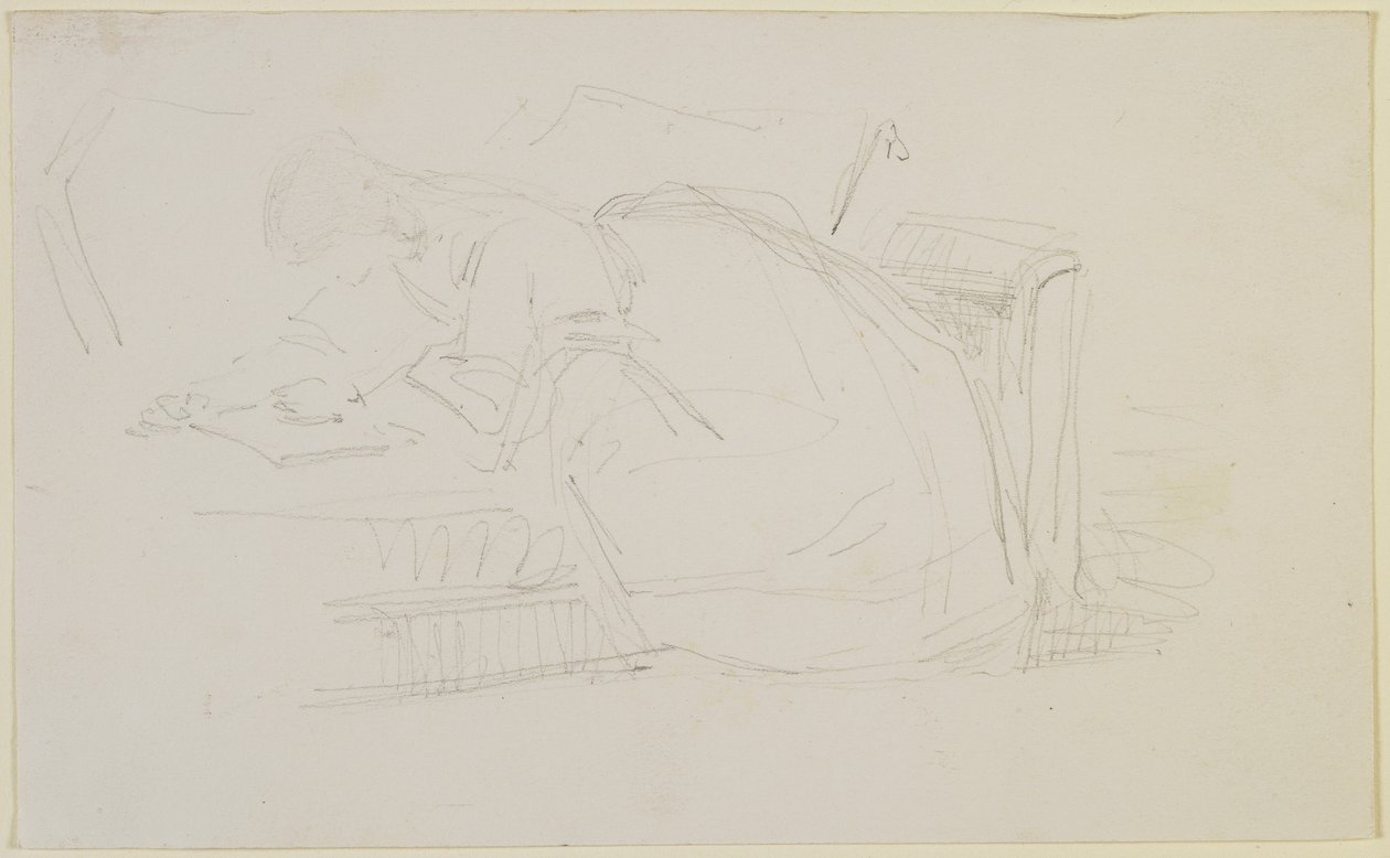En flicka som ligger på en soffa och läser, 1858-60 (blyerts på off-white papper) av James Abbott McNeill Whistler