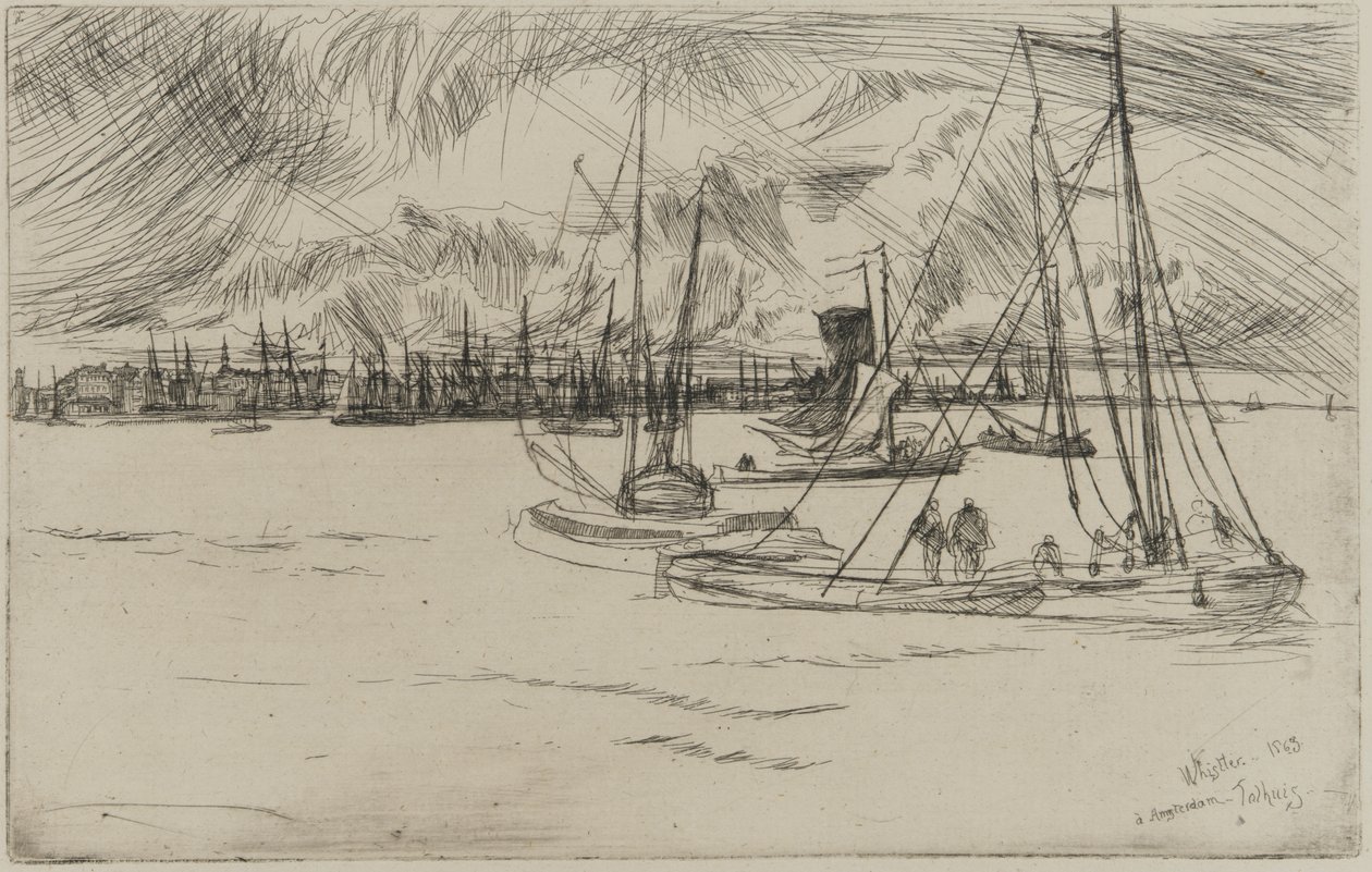 Amsterdam från Tolhuis, 1863 (etsning på papper) av James Abbott McNeill Whistler