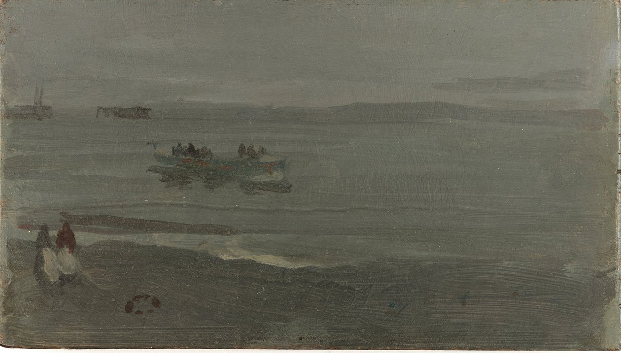 Blå och silver - båt som går in i Pourville, 1899 (olja på träpanel) av James Abbott McNeill Whistler