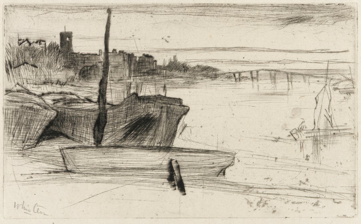 Chelsea Bridge and Church, ca 1870-71 (torrnål på papper) av James Abbott McNeill Whistler
