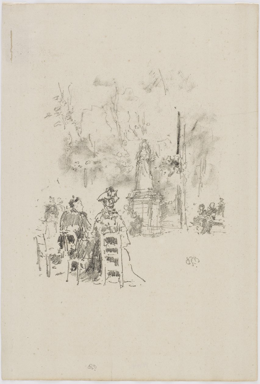 Samtal under statyn, Luxemburgs trädgård, 1893 (lito på papper) av James Abbott McNeill Whistler