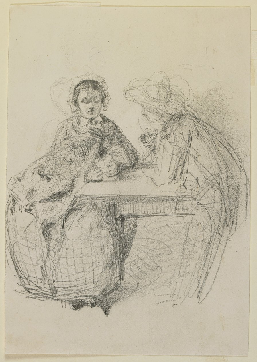 Par sittande vid ett bord, 1858 (penna på benvitt vävt papper) av James Abbott McNeill Whistler