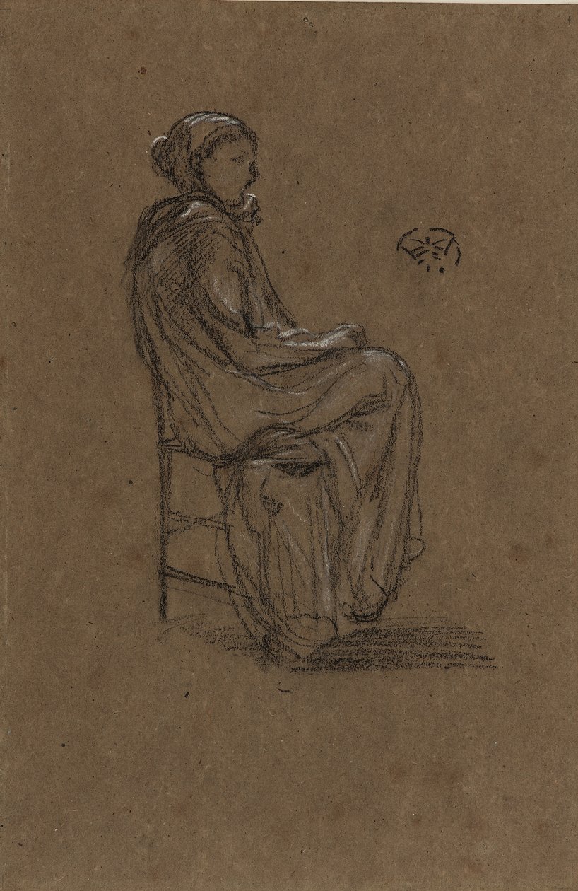 Kvinnofigur, sittande, 1870-73 (svart och vit krita på brunt papper) av James Abbott McNeill Whistler