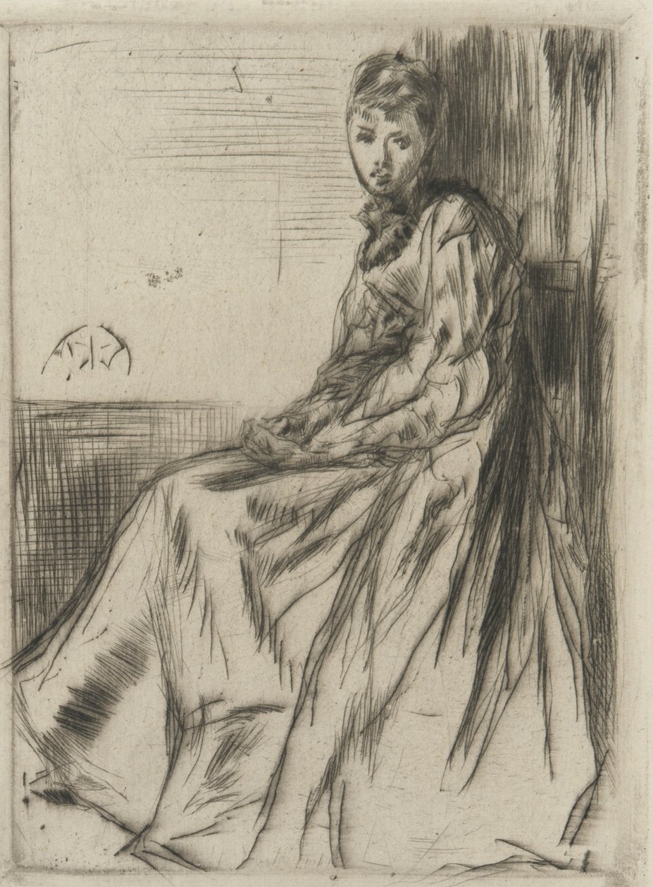 Maude, sittande, 1873 (torrnål på papper) av James Abbott McNeill Whistler