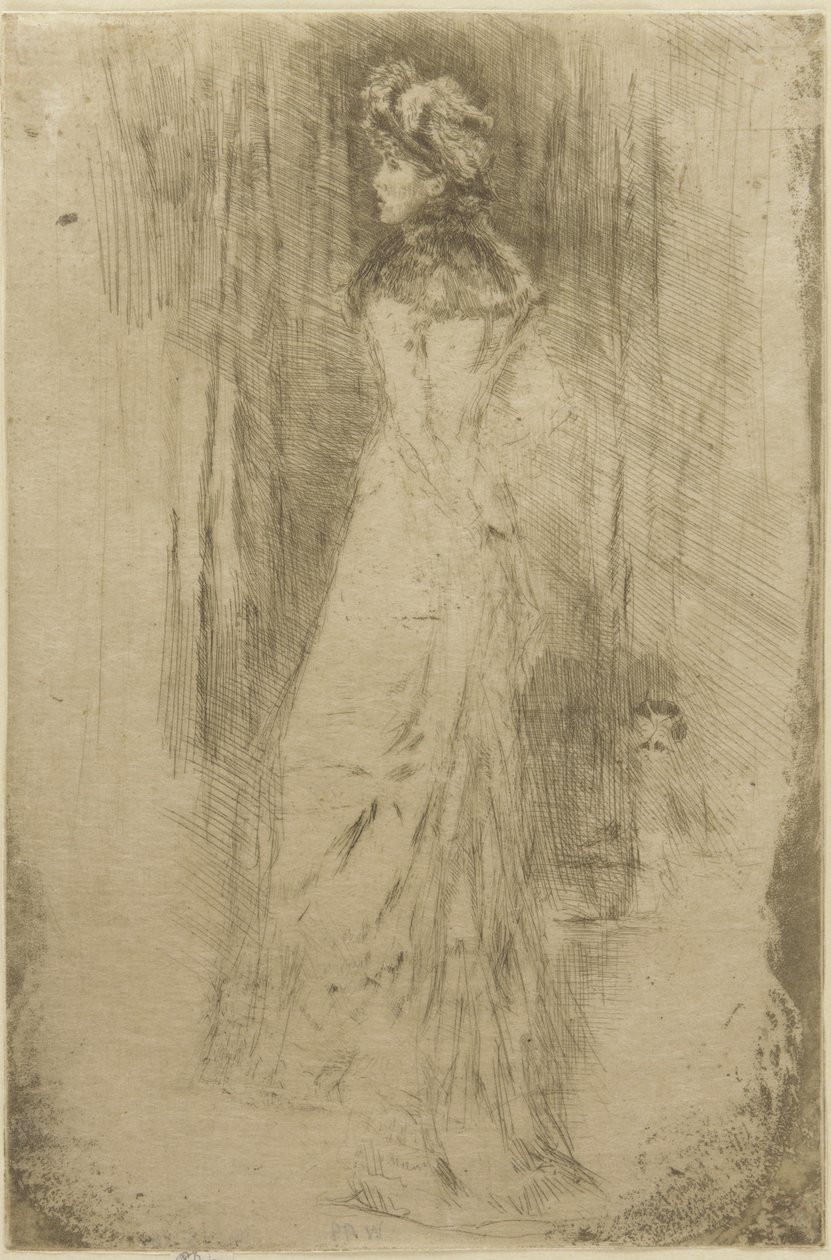 Maude, stående, ca 1873 (torrnål på papper) av James Abbott McNeill Whistler