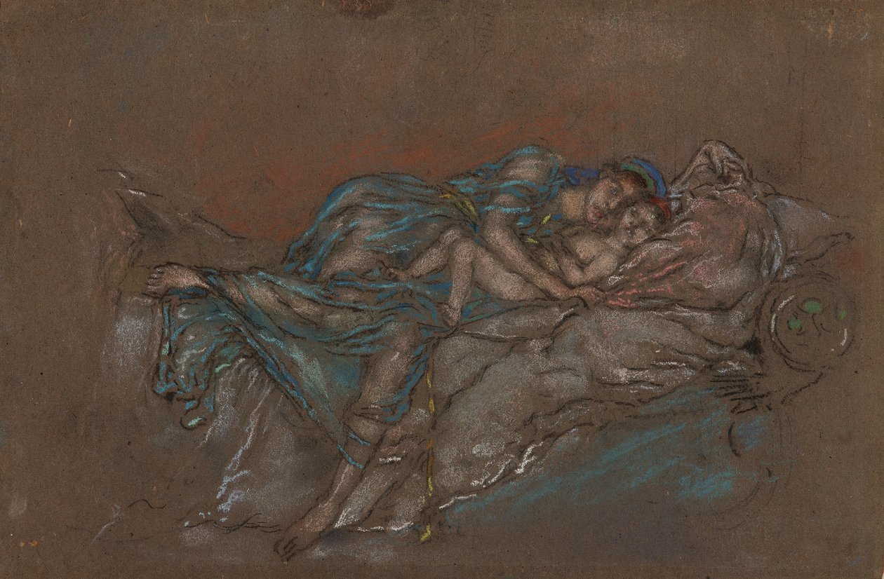 Mor och barn - The Pearl, 189092 (krita och pastell på grått papper) av James Abbott McNeill Whistler