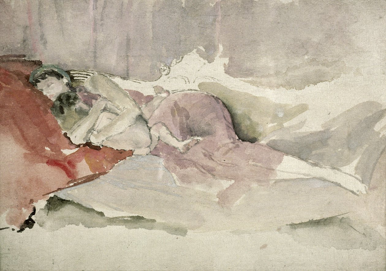 Mor och barn på en soffa av James Abbott McNeill Whistler