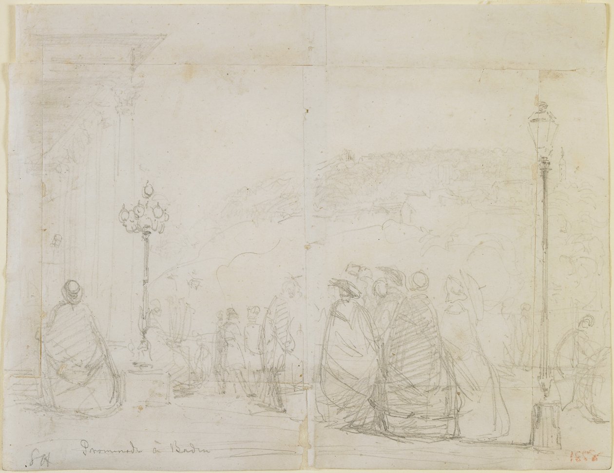Promenade i Baden, 1858 (penna på benvitt vävt papper) av James Abbott McNeill Whistler