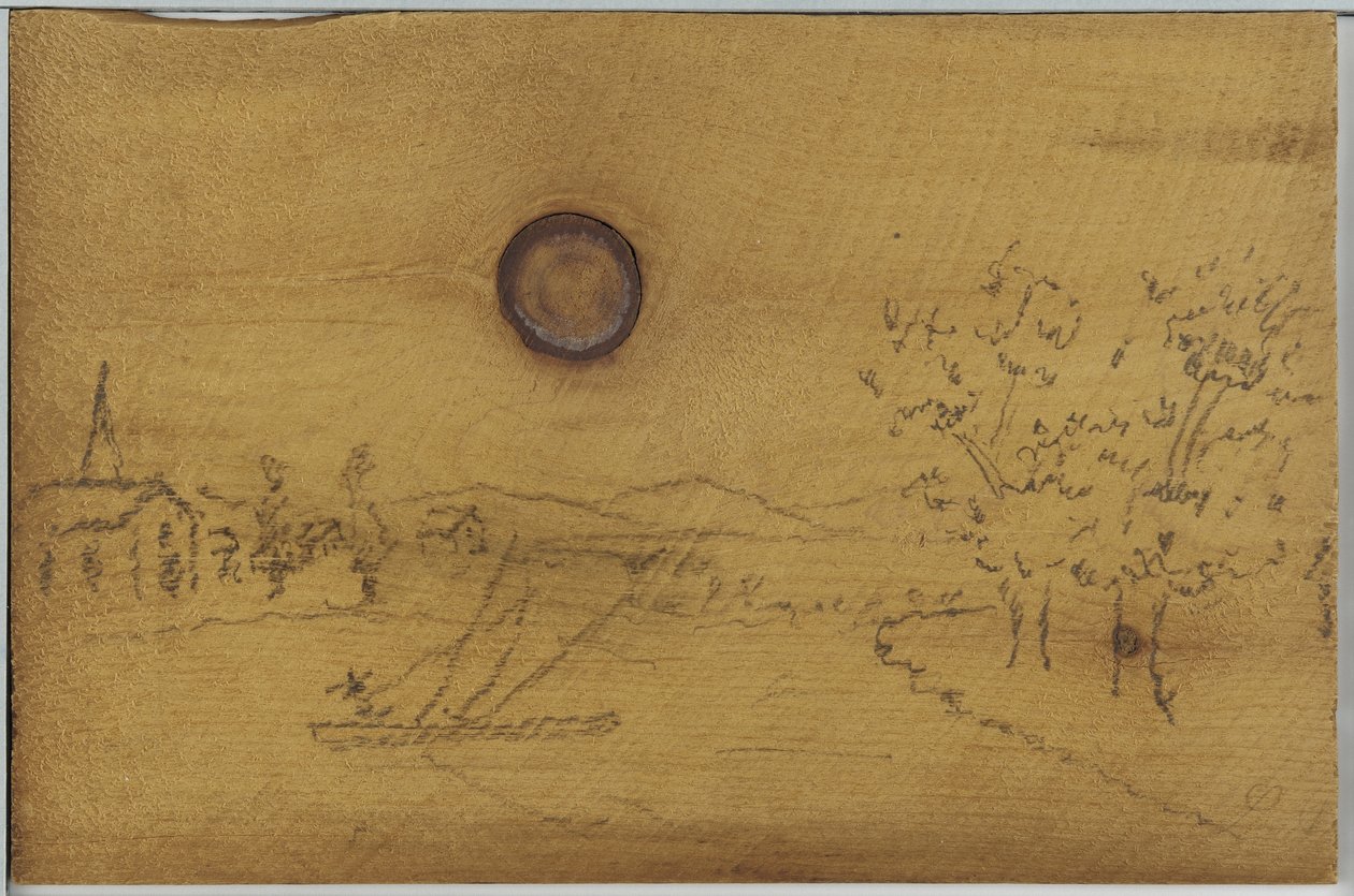 Flodlandskap (penna på träskiva) av James Abbott McNeill Whistler