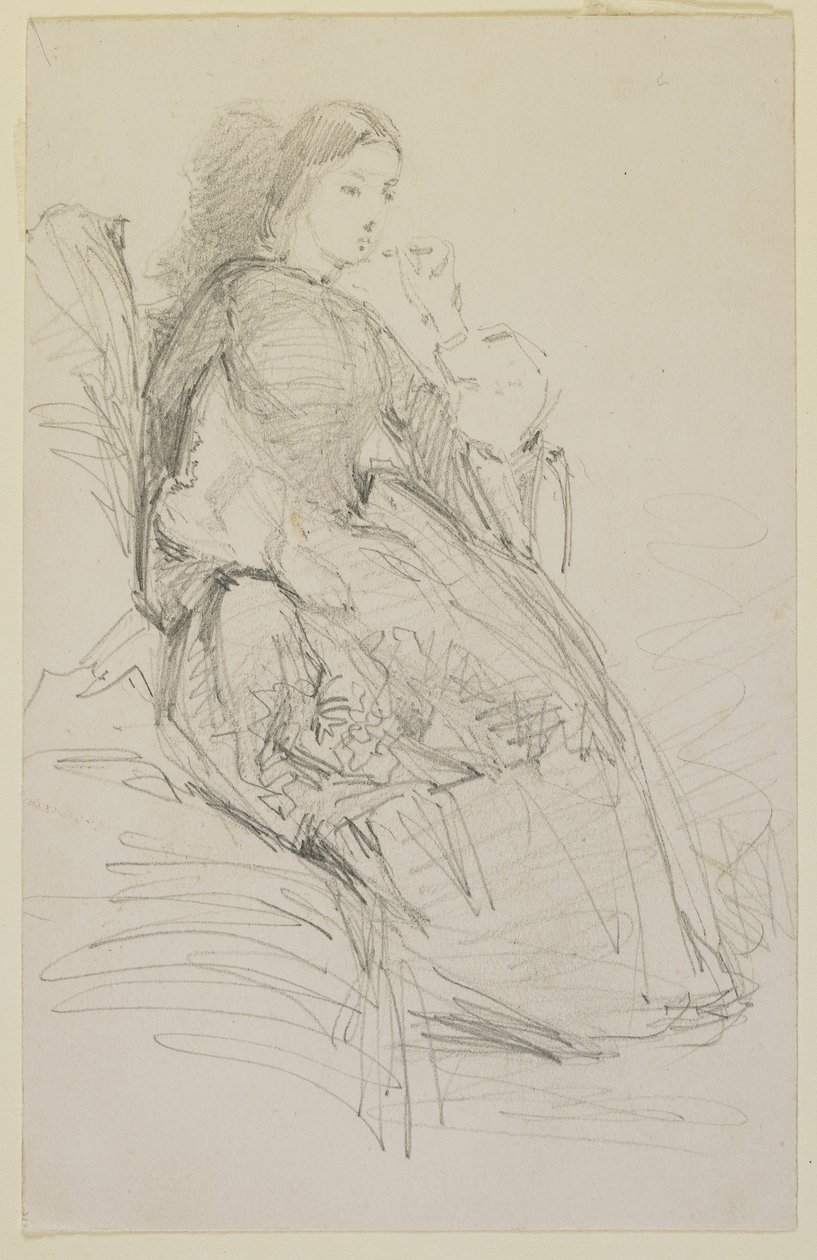 Sittande kvinna, rökande, 1858-59 (penna på benvitt vävt papper) av James Abbott McNeill Whistler