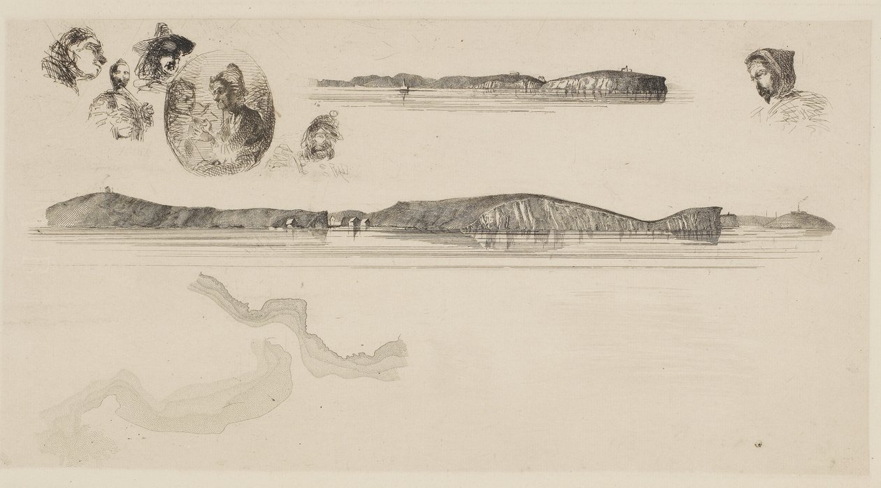 Skisser på kustmätningsplattan, 1854-55 (etsning på papper) av James Abbott McNeill Whistler