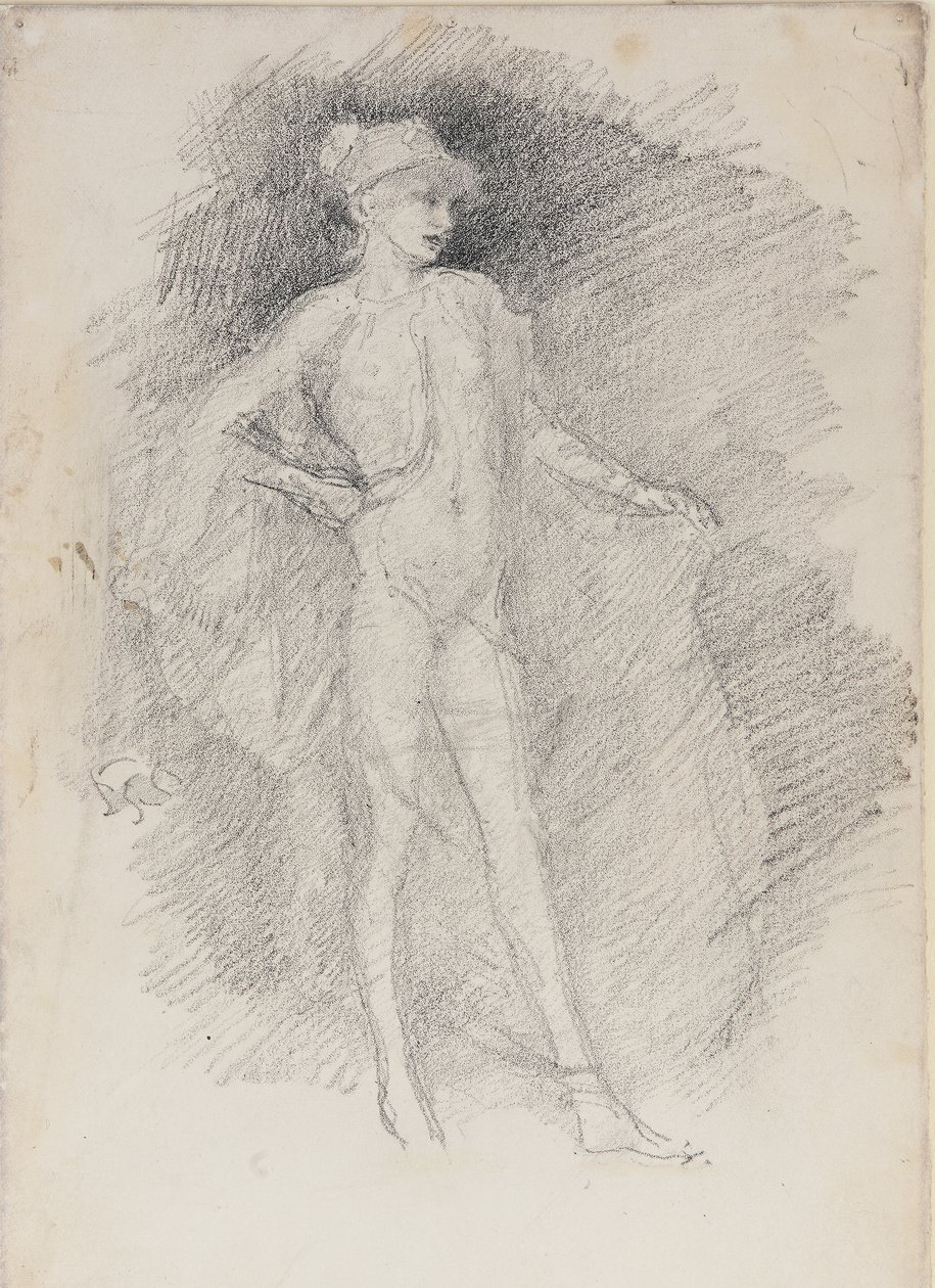 Stående figur, ca 1890 (krita på litografiskt överföringspapper) av James Abbott McNeill Whistler