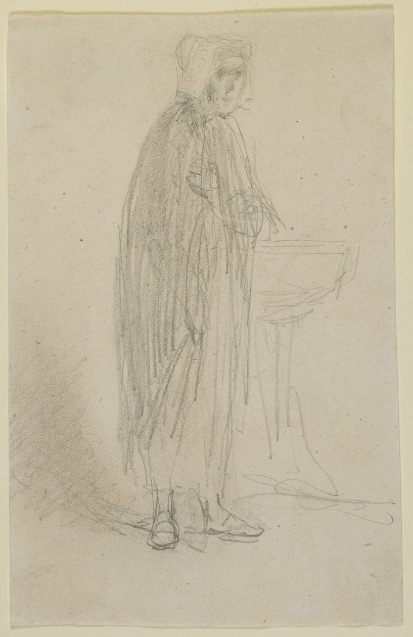 Stående figur av en gammal kvinna, ca 1855-58 (penna på benvitt vävt papper) av James Abbott McNeill Whistler