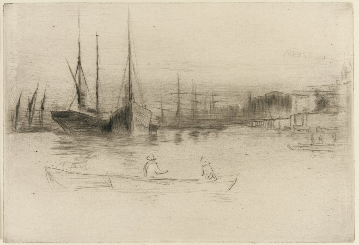 Ångbåtarna utanför tornet, 1875 (torrnål på papper) av James Abbott McNeill Whistler