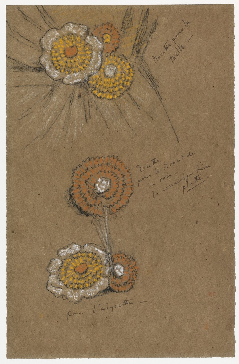 Studier av rosetter, 1871-74 (svarta och vita kritor på brunt papper) av James Abbott McNeill Whistler