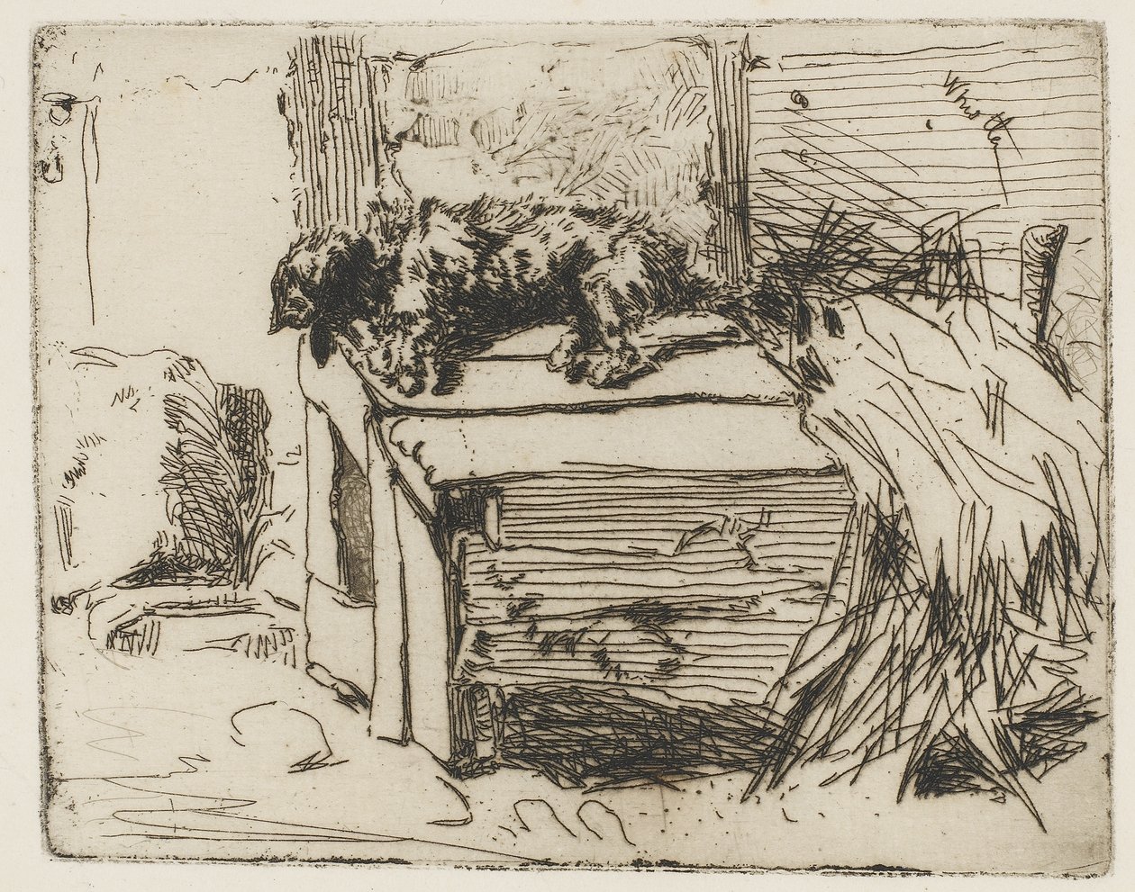 The Dog on the Kennel, 1858 (etsning på papper) av James Abbott McNeill Whistler