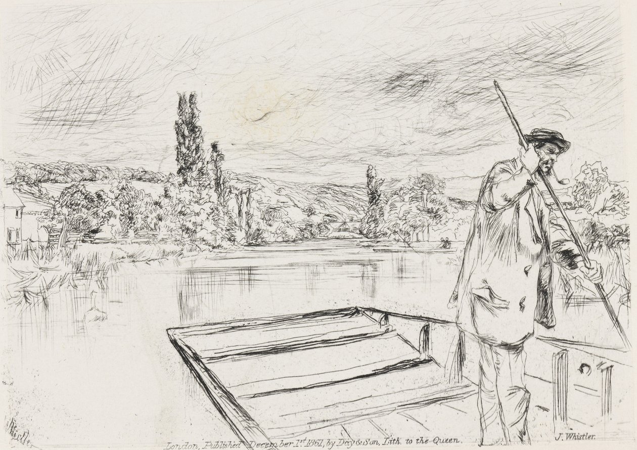 The Punt, 1861 (etsning, torrnål, svart kolbläck, chine collé på vävt papper) av James Abbott McNeill Whistler