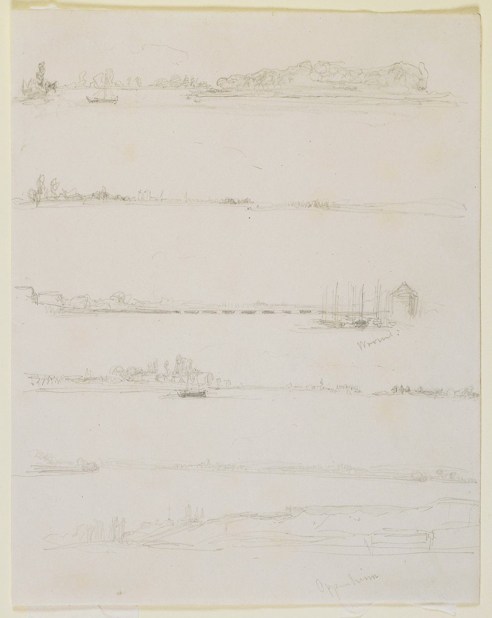 Rhen, nära Worms och Oppeheim, 1858 (penna på benvitt vävt papper) av James Abbott McNeill Whistler