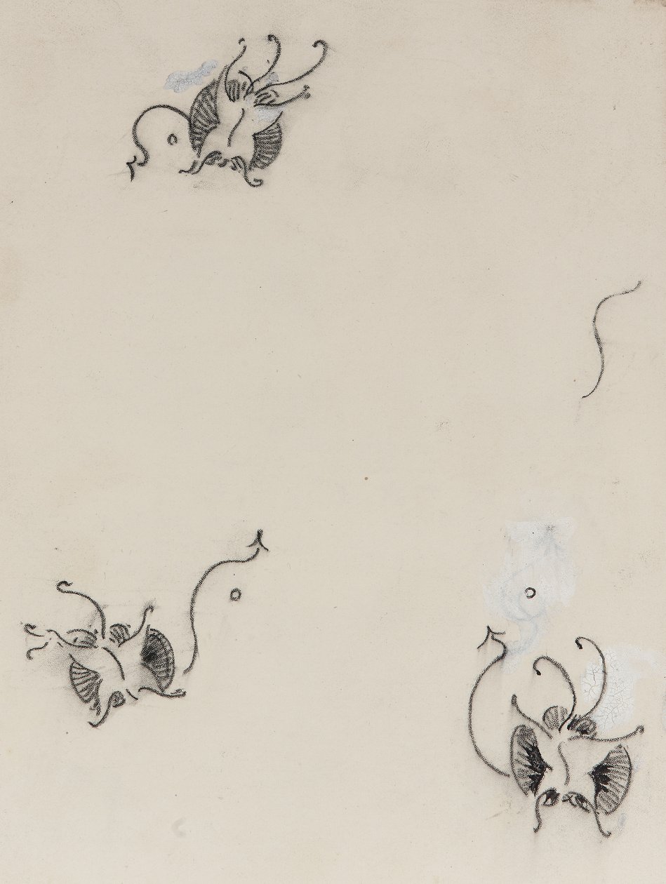 Three Whistler Butterflies, c.1890 (krita och kinesisk vit på litografiskt överföringspapper) av James Abbott McNeill Whistler