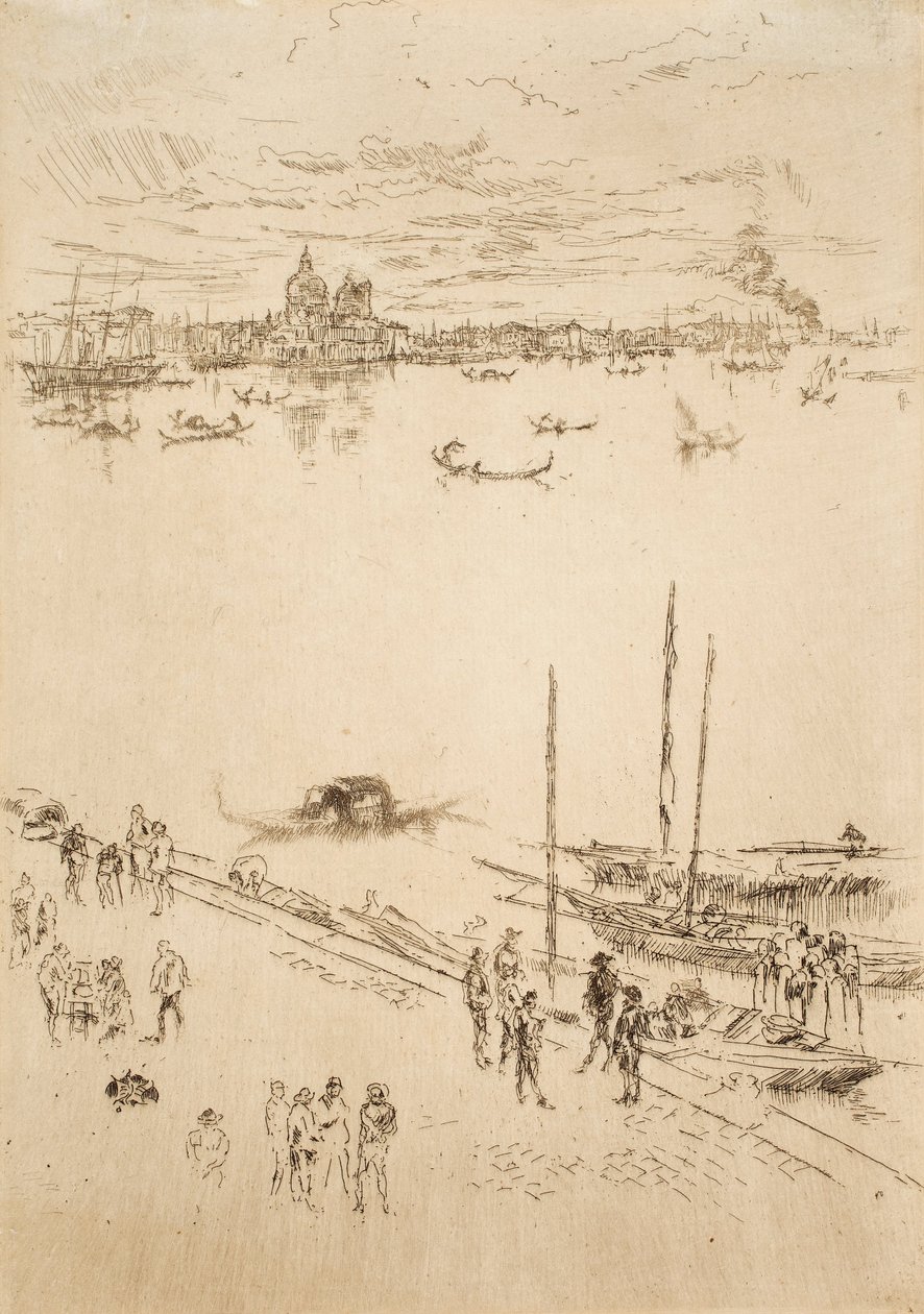 Upprätt Venedig, från de tjugosju etsningarna, även känd som den andra Venediguppsättningen av James Abbott McNeill Whistler