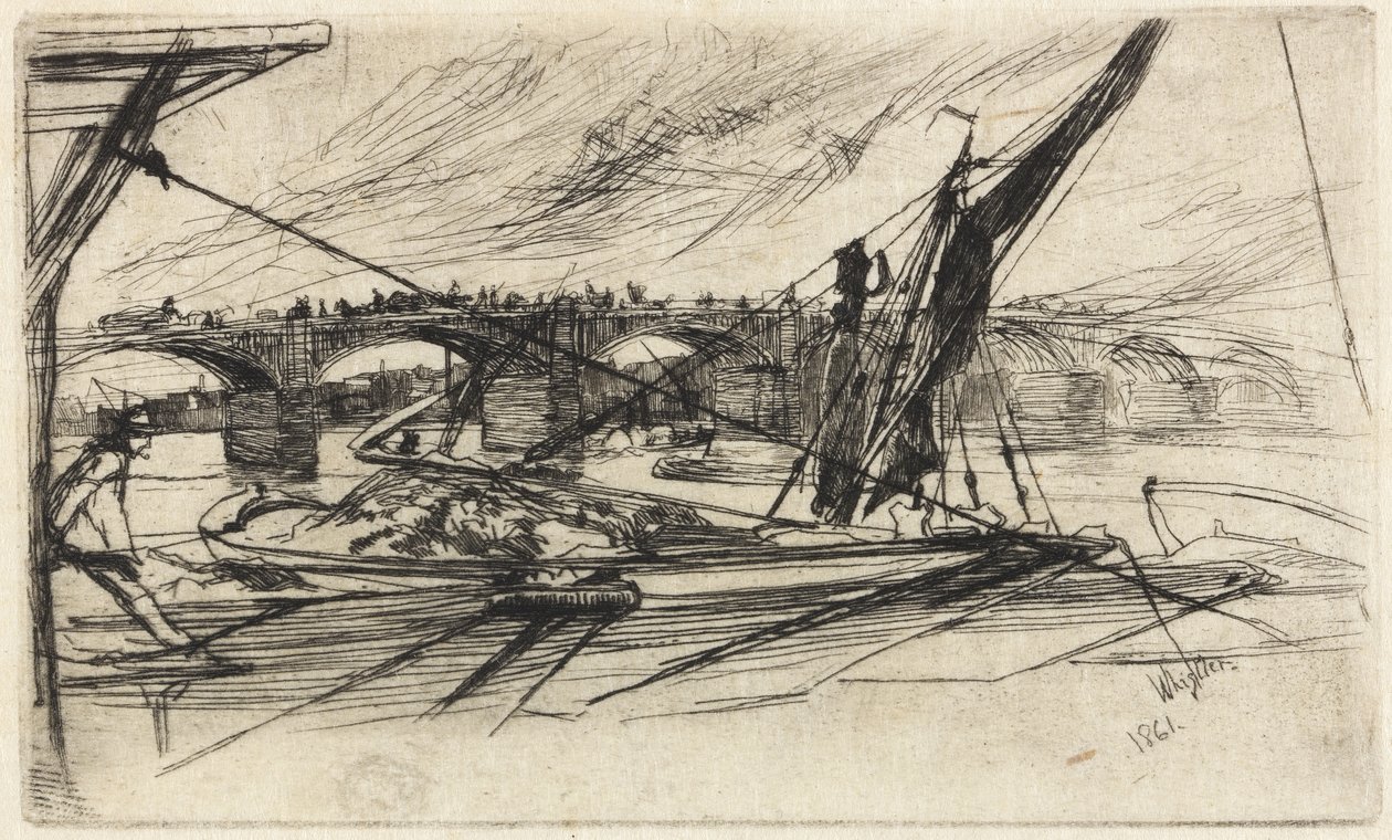 Vauxhall Bridge, 1861 (etsning, svart kolbläck på japanskt papper) av James Abbott McNeill Whistler
