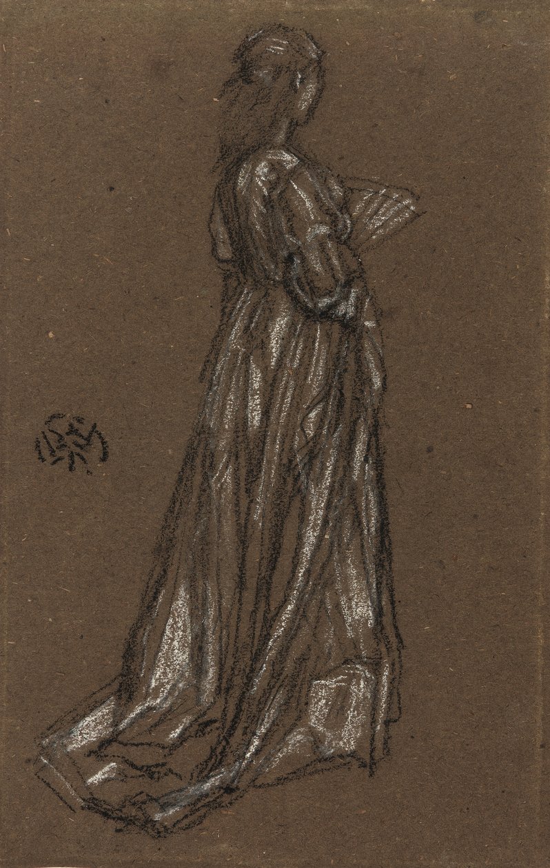 Ung flicka stående, ca 1873-75 (svart och vit krita på brunt papper) av James Abbott McNeill Whistler